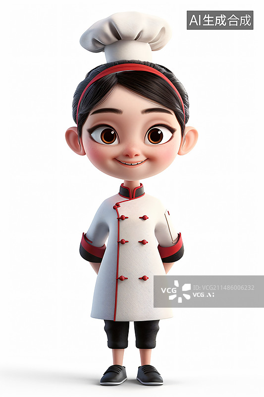 【AI数字艺术】3D卡通女性厨师形象背景图片素材