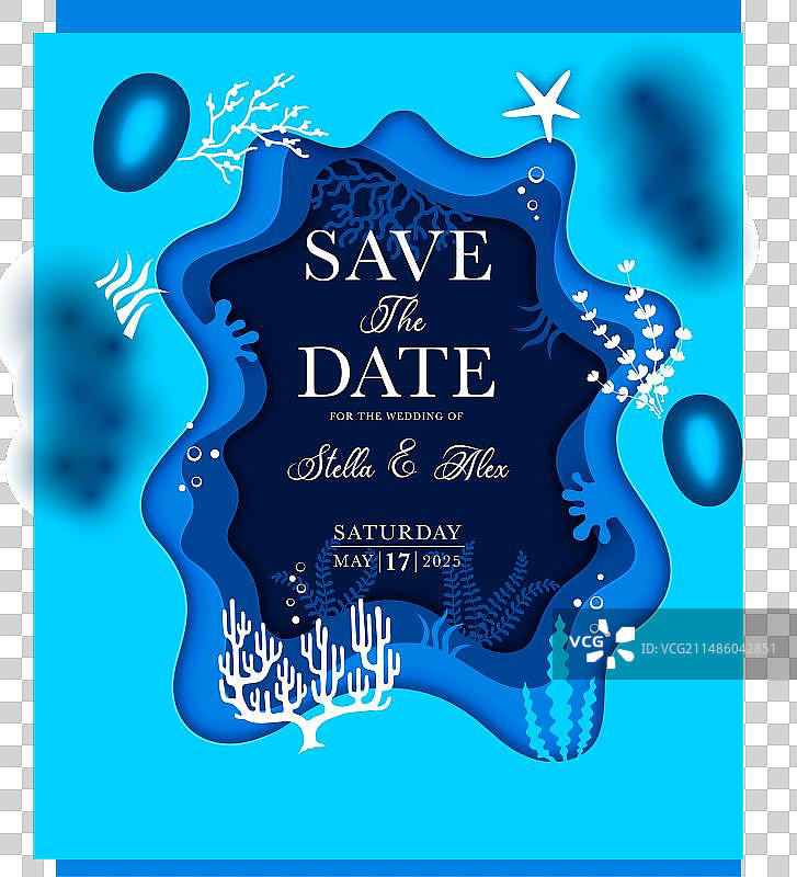 剪纸海藻海洋风婚礼邀请函图片素材