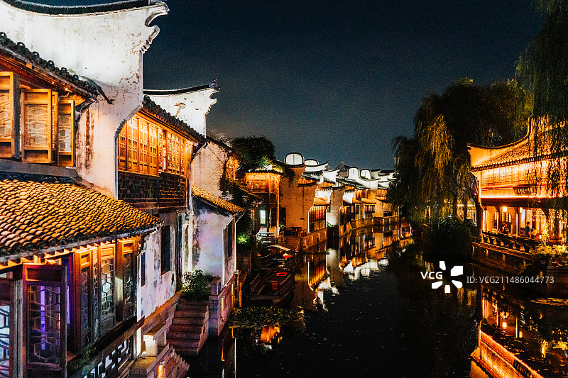 嘉兴月河街夜景图片素材