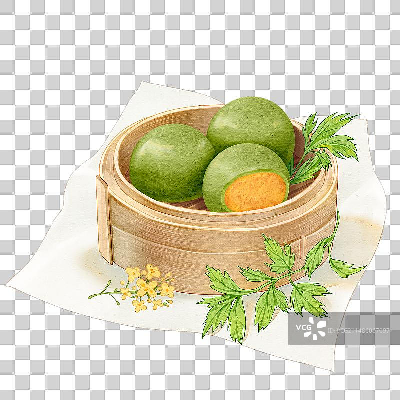 手绘清明节写实水彩青团艾叶图片素材