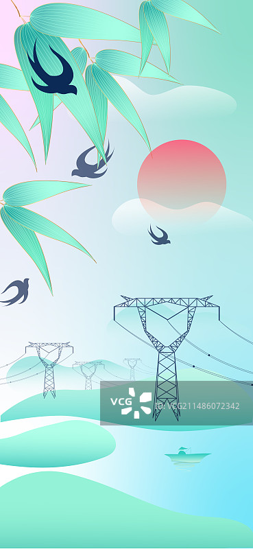 清新新中式风格春天清明立春春分节气插画图片素材