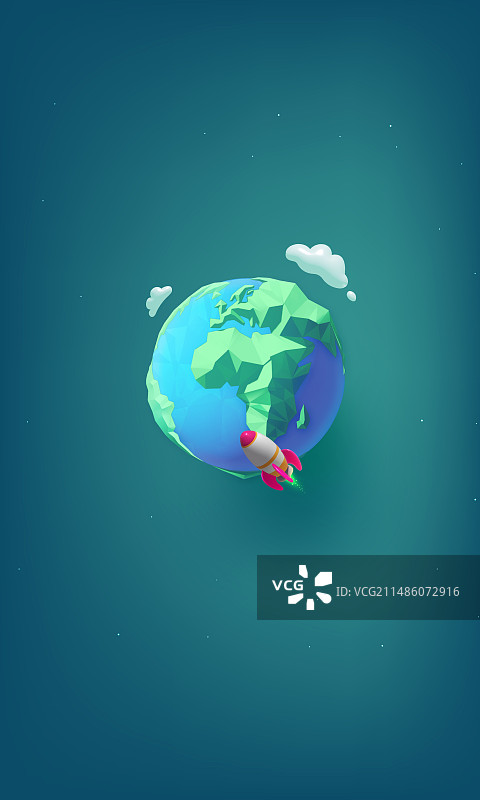 火箭环绕地球竖版插图图片素材