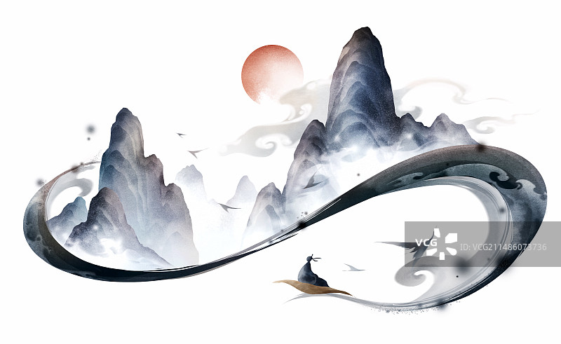 山水，水墨，插画，中国文化图片素材