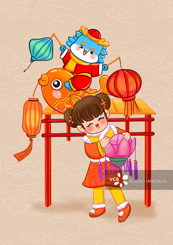 春节习俗21-十四_试花灯图片素材