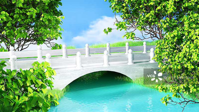 唯美绿色小清新花蕾春天C4D春天场景图片素材