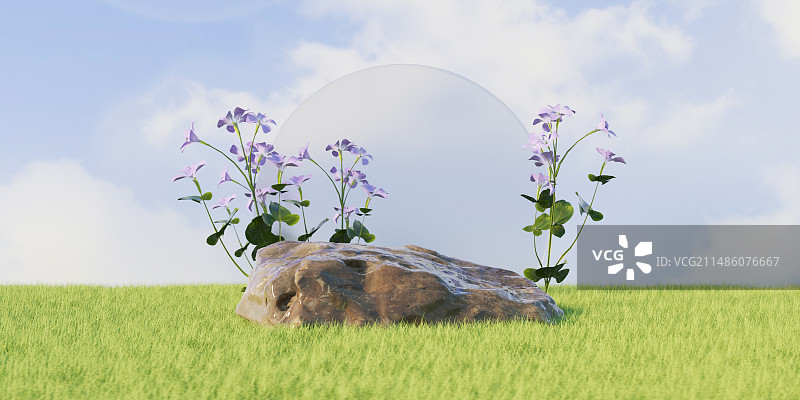 唯美绿色小清新花蕾春天C4D春天场景图片素材