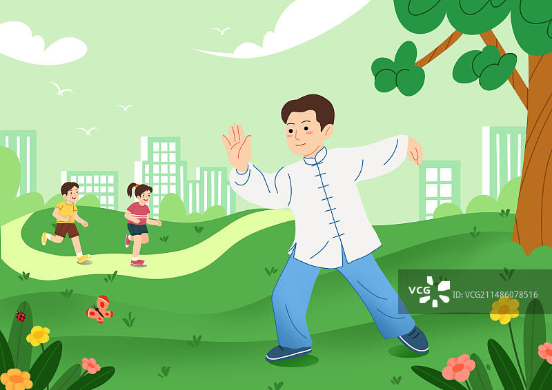 在公园锻炼身体 打太极拳的人图片素材