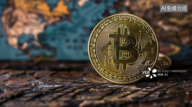 【AI数字艺术】木桌上硬币的特写镜头图片素材