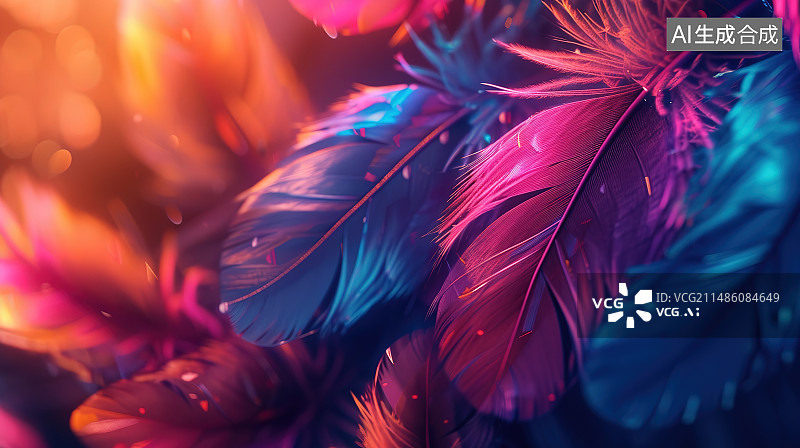 【AI数字艺术】粉红色羽毛的全帧拍摄图片素材
