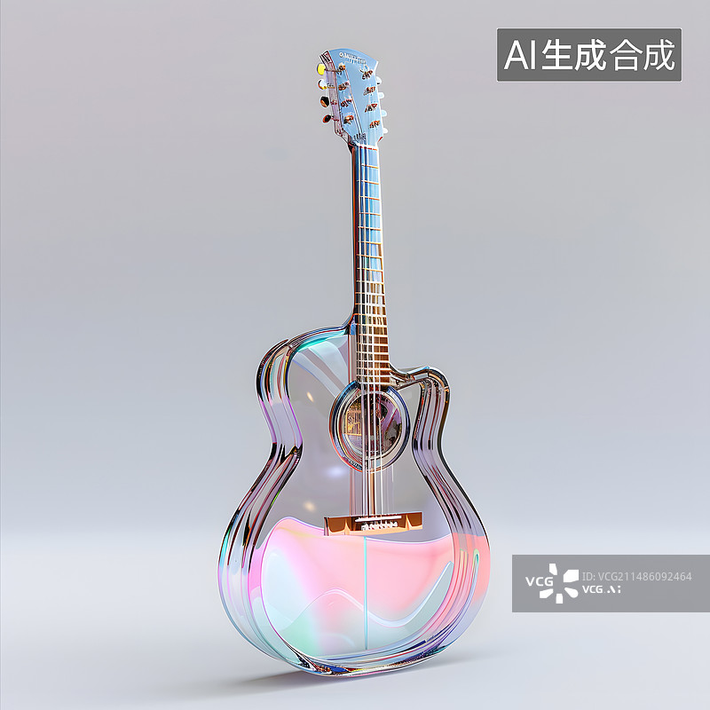 【AI数字艺术】透明玻璃质感吉他音乐三维图形图片素材