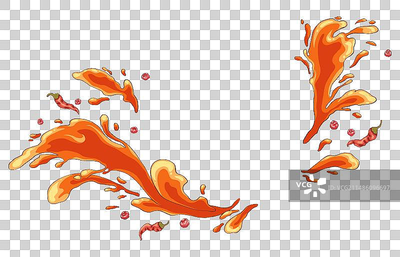 手绘中国传统美食麻辣烫火锅冒菜辣椒油，甘肃麻辣烫四川麻辣烫重庆麻辣烫。图片素材