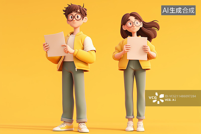 【AI数字艺术】毕业季校园招聘，大学生手拿简历求职3D插画图片素材