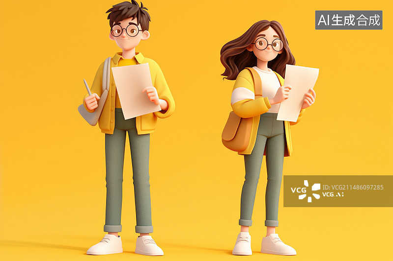 【AI数字艺术】毕业季校园招聘，大学生手拿简历求职3D插画图片素材