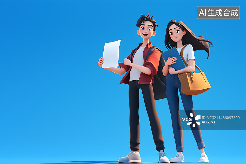 【AI数字艺术】毕业季校园招聘，大学生手拿简历求职3D插画图片素材
