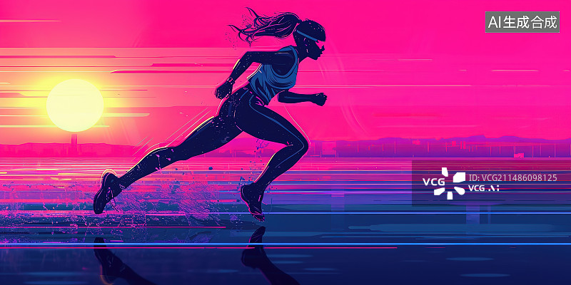 【AI数字艺术】城市街道上奔跑的女孩图片素材