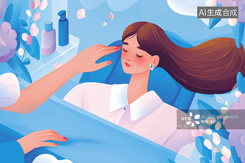 【AI数字艺术】医美护肤美容场景插画，妇女节女生美妆场景插图图片素材