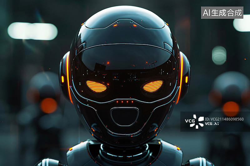 【AI数字艺术】机器人头部三维渲染的人工智能全息投影图片素材