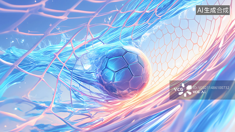 【AI数字艺术】足球入网瞬间激情无限概念特写图片素材