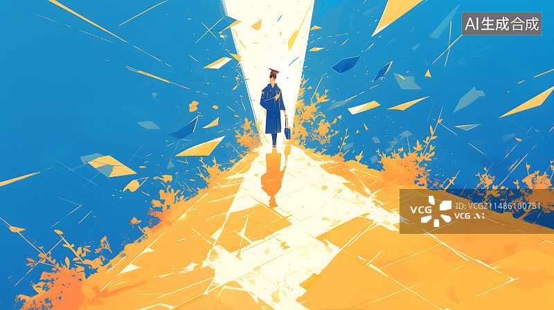 【AI数字艺术】大学生毕业季迈向崭新未来和希望概念插画图片素材