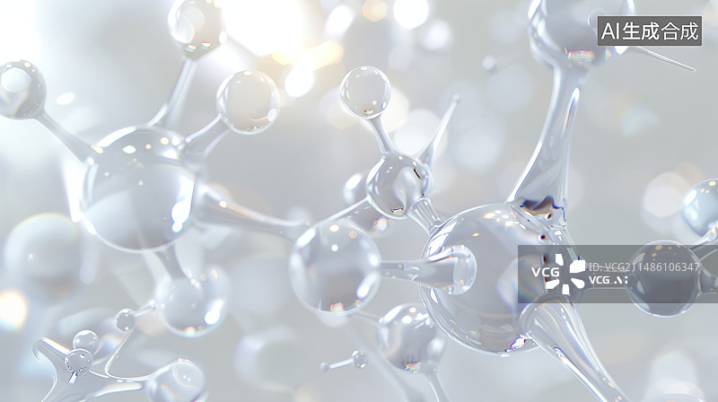 【AI数字艺术】生物玻璃分子和有机玻璃分子的3D背景，高对比度风格，微妙渐变，融入医疗美学和护肤概念图片素材