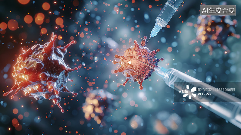 【AI数字艺术】纳米技术注射修复受损细胞，医疗美容与护肤概念的创新方法图片素材