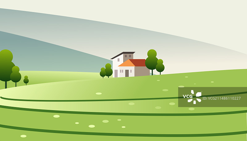 乡村振兴茶园农业风景扁平矢量插画图片素材