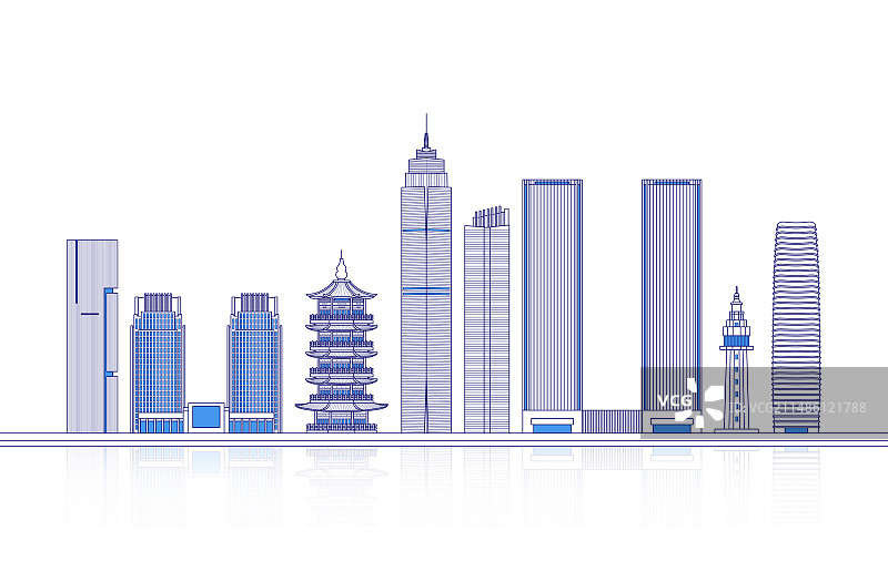 烟台城市天际线矢量地标建筑插画图片素材