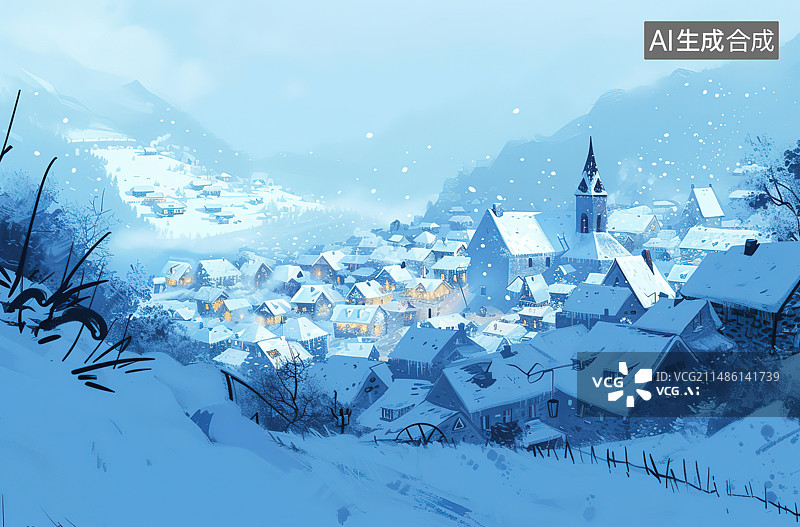 【AI数字艺术】冬季建筑物顶空俯视图图片素材