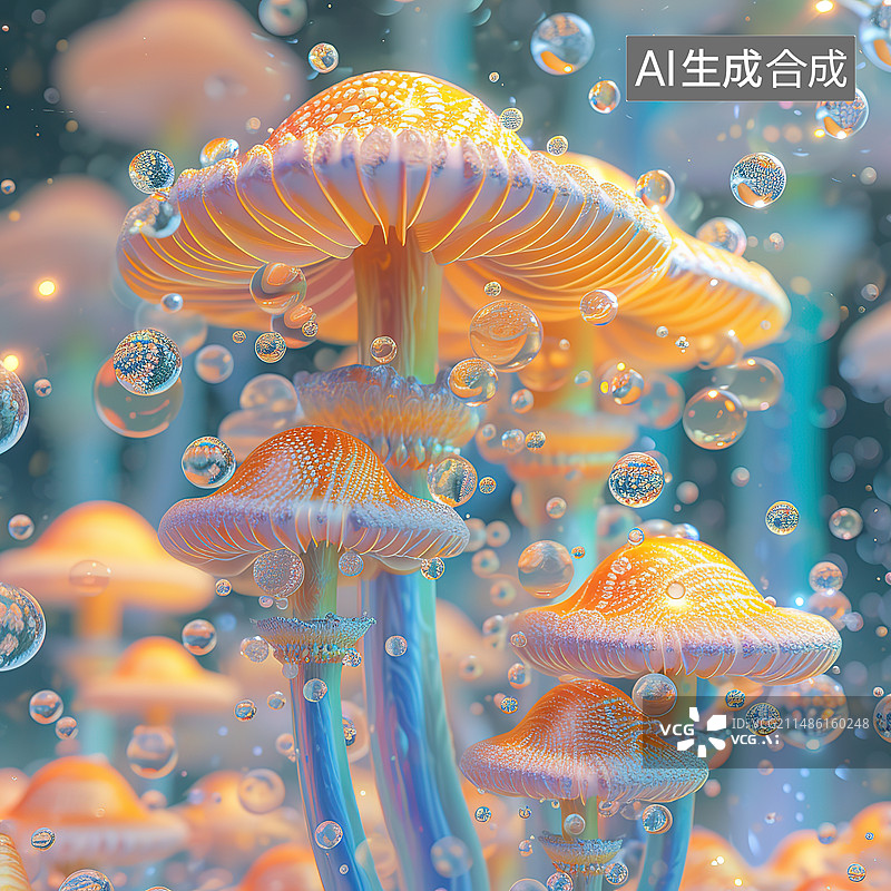 【AI数字艺术】水母在海底游泳的特写镜头图片素材