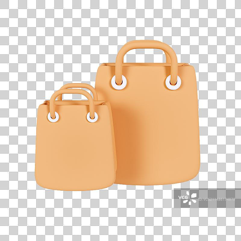 3D渲染的原色纸皮色购物袋电商促销元素图片素材