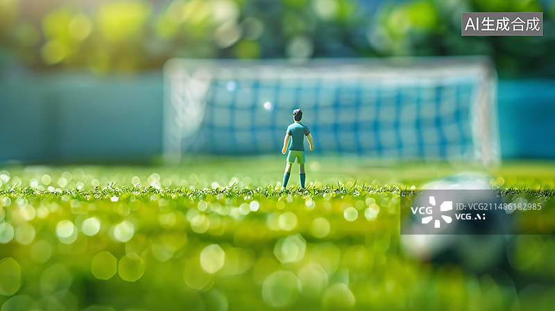 【AI数字艺术】足球运动员在球场上踢球微缩景观图片素材