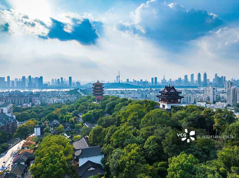 航拍武汉黄鹤楼景区风光图片素材