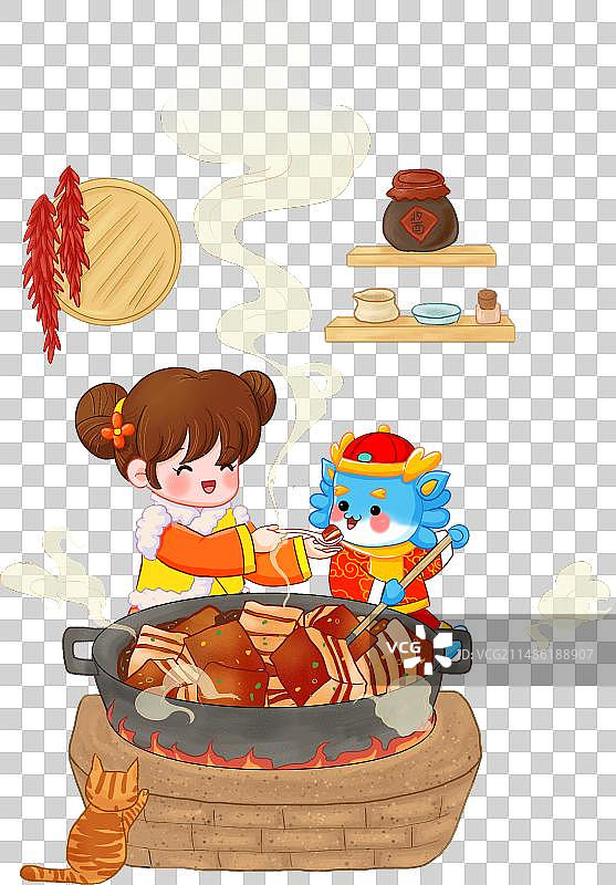 春节习俗-二十六烧年肉元素图片素材
