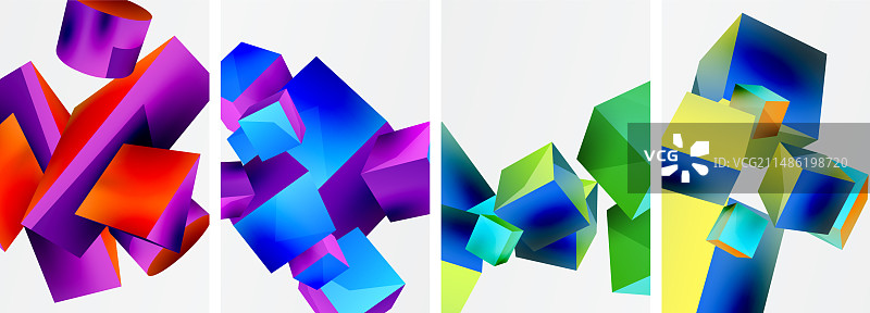 飞行三维形状，立方体和其他几何图片素材
