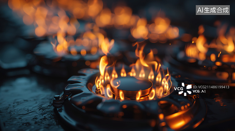 【AI数字艺术】寺庙里点燃的蜡烛的特写镜头图片素材