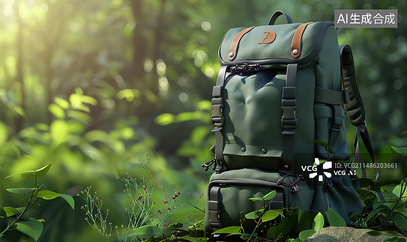 【AI数字艺术】森林里的树和背包的特写镜头图片素材