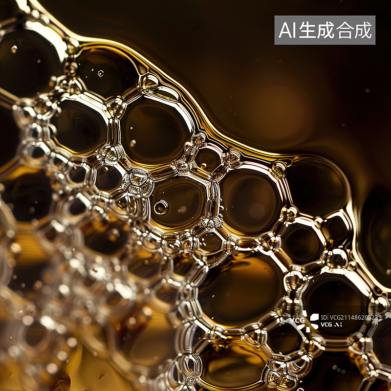 【AI数字艺术】金色的精华泡泡油脂成分图片素材