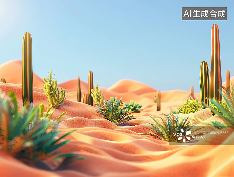 【AI数字艺术】晴空下的仙人掌特写镜头图片素材