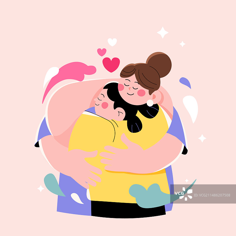 卡通春季母亲节母婴居家亲子带娃儿童拥抱家人家庭在一起出游春游旅游自然户外踏青生活电商商务渐变矢量插画图片素材