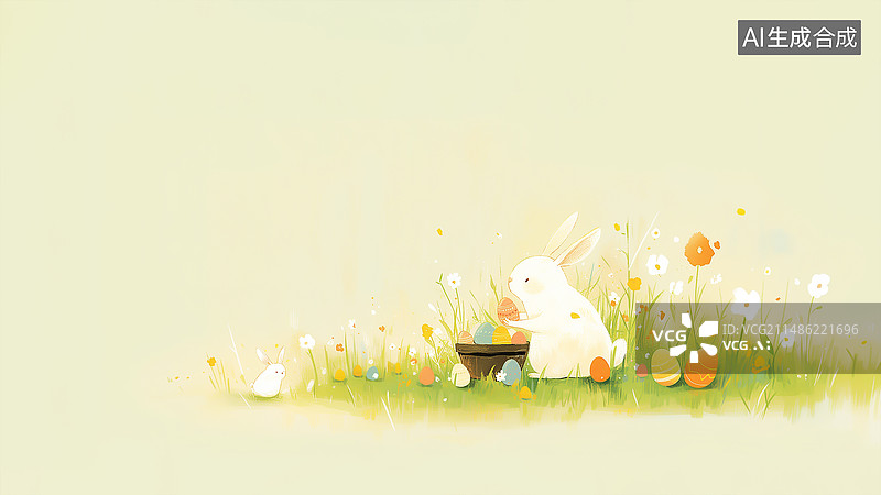 【AI数字艺术】插画复活节兔子和彩蛋图片素材