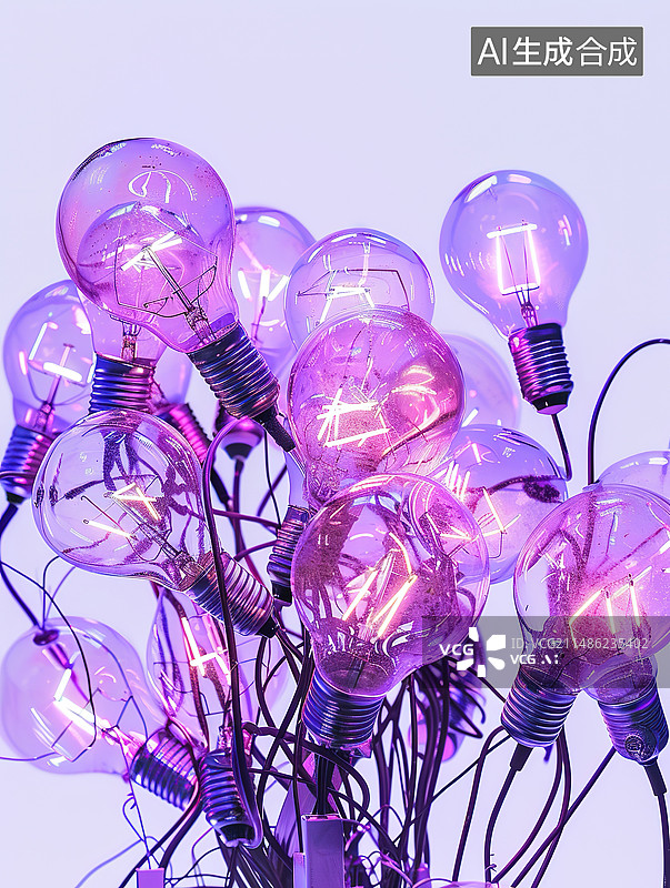 【AI数字艺术】白色背景下照明灯泡的低角度视图图片素材