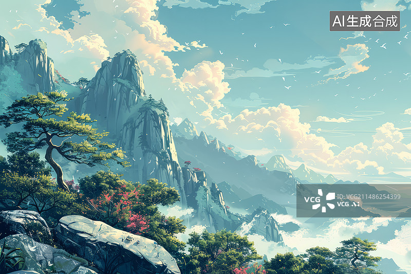 【AI数字艺术】山川壮丽 自然风光中国风插画图片素材