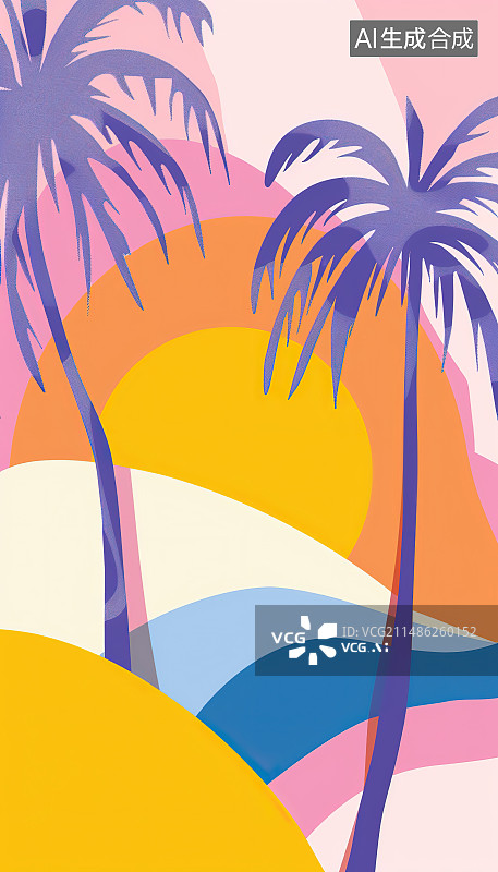 【AI数字艺术】海滩上的彩色阳伞图片素材