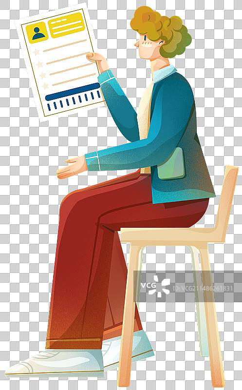 拿简历文件坐在椅子上的人图片素材