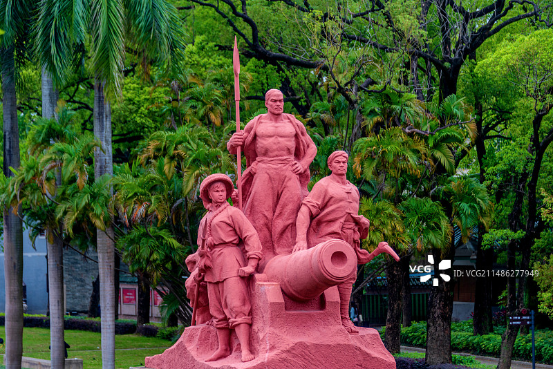 中国广东东莞林则徐销烟池旧址抗英群雕图片素材