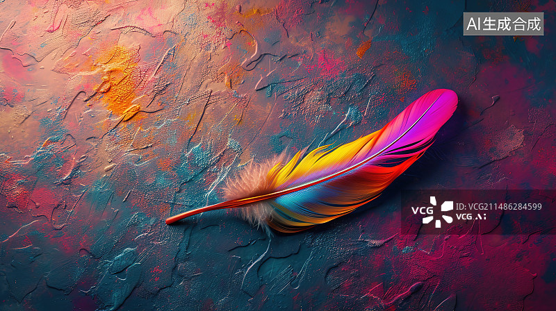【AI数字艺术】彩色背景下羽毛的特写镜头图片素材