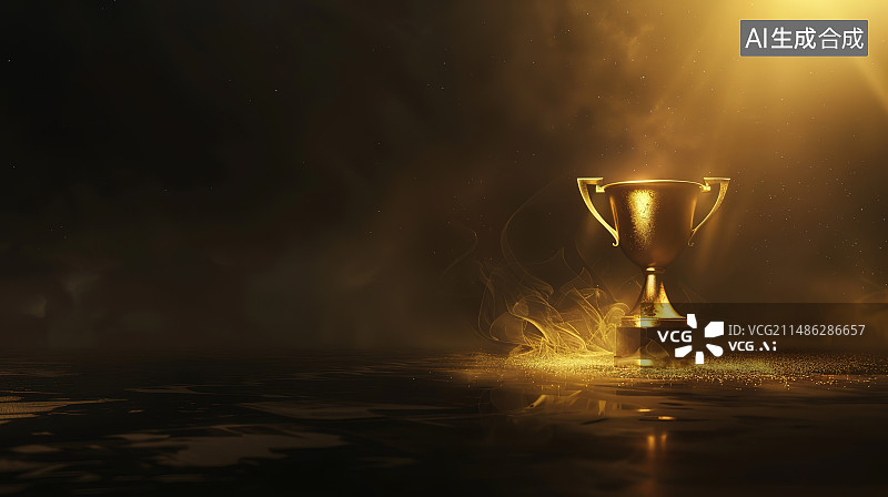 【AI数字艺术】黑色背景下桌子上的奖杯特写镜头图片素材