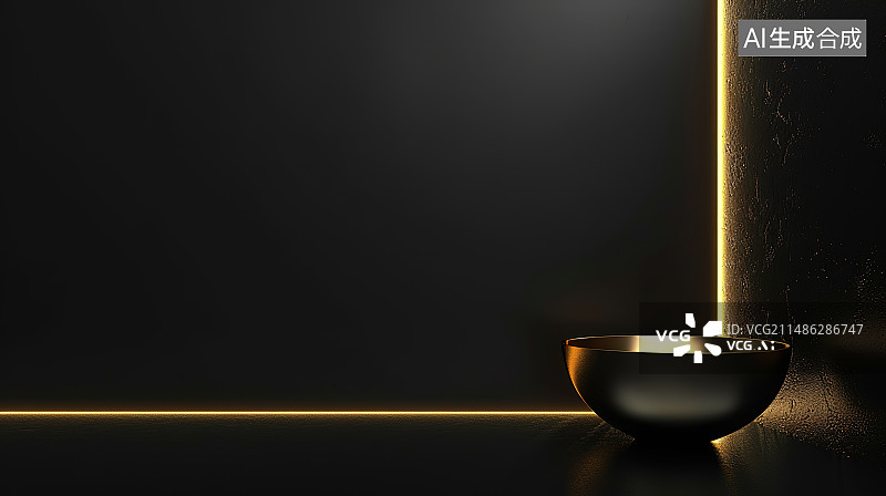 【AI数字艺术】黑色背景下桌子上碗里的水的特写镜头图片素材