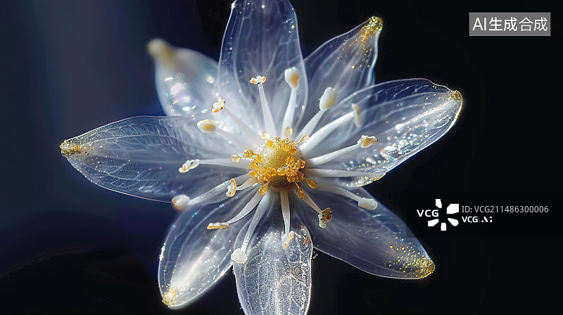 【AI数字艺术】黑色背景下湿白色开花植物的特写镜头图片素材