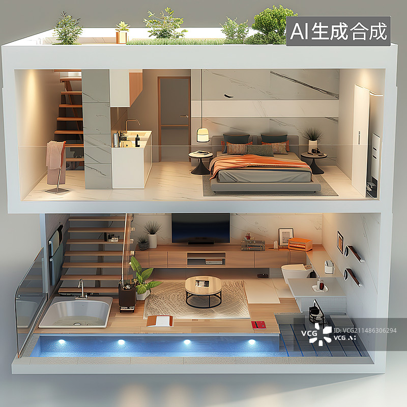 【AI数字艺术】现代风格的室内空间图片素材